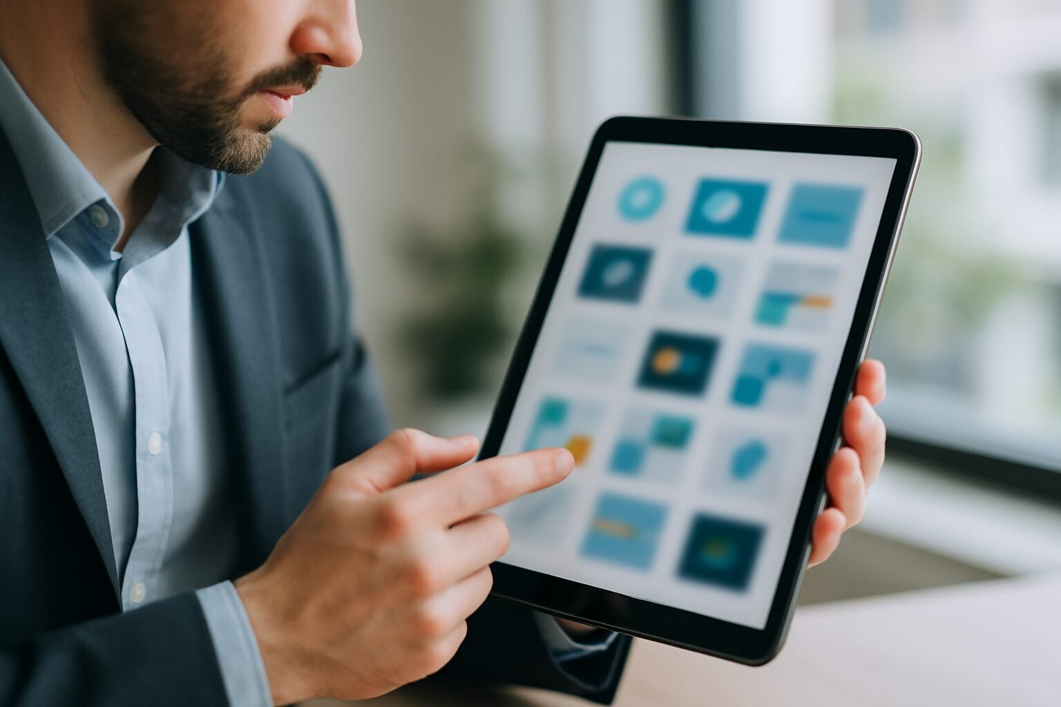 Escolher a melhor agencia de branding: profissional mostrando portfólio em tablet